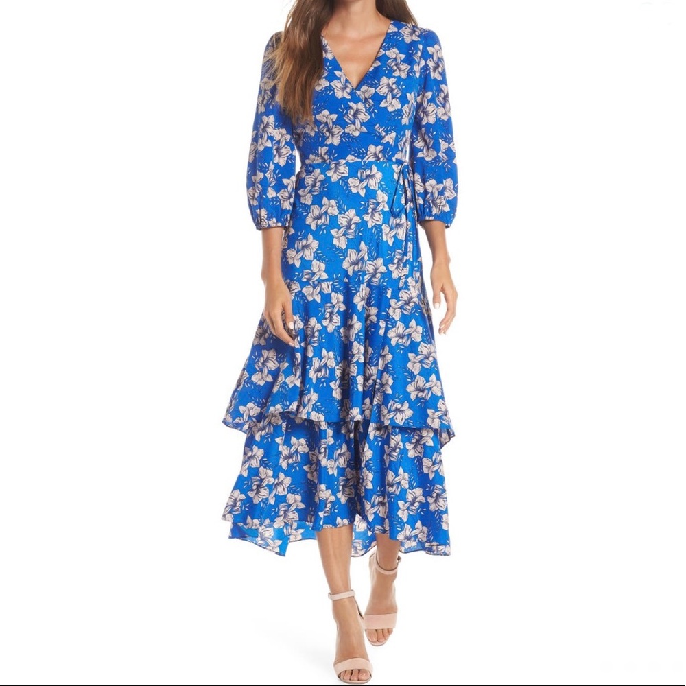 Eliza J Floral Faux Wrap Tiered Maxi Dress